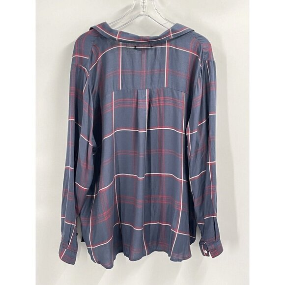 Vigoss Blue Plaid Popover Doreen V Neck Top Sz 2X NWT Long Sleeve Collared - Picture 7 of 7
